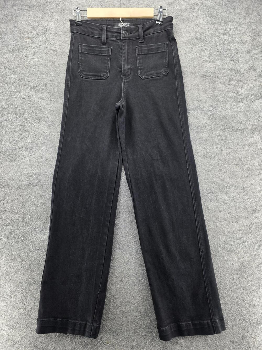Judy Blue Jeans Womens 3/26 Black Wide-Leg High Rise Relaxed Stretch 31 Inseam